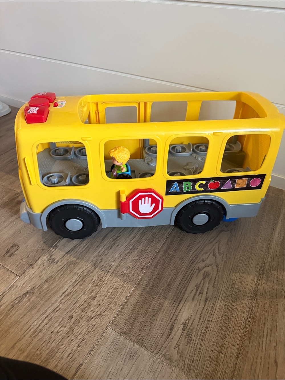 Yellow Kids School Bus Toy with ABC Sticker Panel